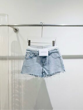 Alexander Wang Light Blue Frayed Denim Shorts